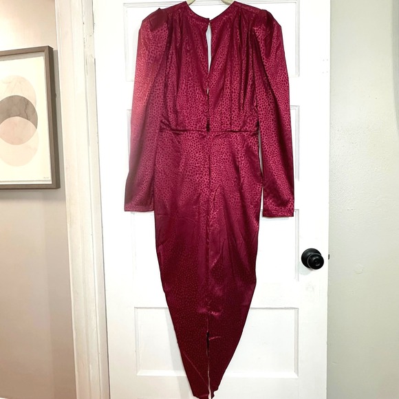 Ronny Kobo Astrid Large Dress Wine Animal Jacquard Ruched Puff Sleeve Midi Dress - Picture 4 of 12